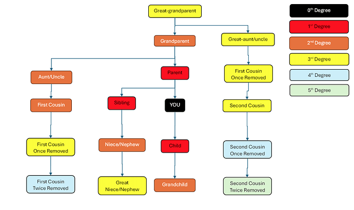 Chart demonstrating consanguinity relations